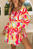 Multicolor Abstract Print Puff Sleeve Smocked Square Neck Dress