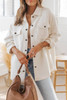 Beige Solid Textured Flap Pocket Buttoned Shacket
