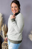 Green Striped Contrasting Trim Plus Size Henley Pullover