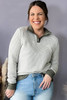 Green Striped Contrasting Trim Plus Size Henley Pullover