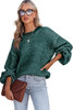 Green Heathered Knit Drop Shoulder Puff Sleeve Sweater