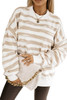 Khaki Oversized Striped Bishop Sleeve Pullover Sweatshirt