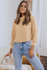 Apricot Solid Waffle Knit Turtleneck Long Sleeve Top