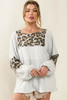 White Leopard Patch Puff Sleeve Textured Blouse