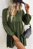 Green Lace Puff Sleeve Buttoned Tiered Ruffled Mini Dress Green Lace Puff Sleeve Buttoned Tiered Ruffled Mini Dress