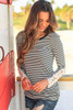 Black Stripe Lace Crochet Long Sleeve Top