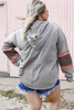Gray Contrast Patched Sleeve Plus Size Hoodie Gray Contrast Patched Sleeve Plus Size Hoodie