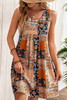 Orange Retro Floral Patchwork Print Sleeveless Mini Dress