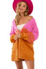 Multicolor Pompom Color Block Open Front Cardigan