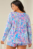 Sky Blue Plus Size Floral Print Long Sleeve and Shorts Lounge Outfit