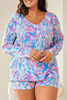 Sky Blue Plus Size Floral Print Long Sleeve and Shorts Lounge Outfit