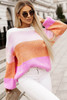 Pink Colorblock Drop Shoulder Pullover Loose Sweater