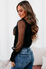 Black Mesh Long Sleeve Surplice Bodysuit