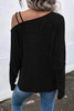 Black Asymmetric Strappy Cold Shoulder Long Sleeve Top