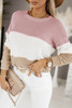 Pink Colorblock Waffle Knit Long Sleeve Top