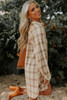 Khaki Western Plaid Button Up Loose Shirt Dress