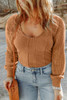 Brown Plus Size Ribbed Slim Fit Knit Top
