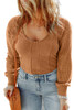 Brown Plus Size Ribbed Slim Fit Knit Top
