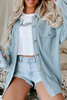 Sky Blue Waffle Knit Pocketed Button-Up Shacket