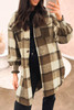 Brown Plaid Flap Pocket Smocked Cuff Shacket