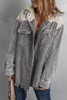 Gray Color Block Button Down Hooded Corduroy Jacket Gray Color Block Button Down Hooded Corduroy Jacket