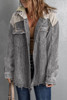 Gray Color Block Button Down Hooded Corduroy Jacket Gray Color Block Button Down Hooded Corduroy Jacket