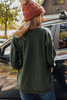 Green Expose Seam Detail Split Neck Long Sleeve Top Green Expose Seam Detail Split Neck Long Sleeve Top