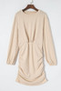 Apricot Tactile Texture Ruched Side Bubble Sleeve Knit Dress