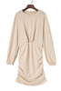 Apricot Tactile Texture Ruched Side Bubble Sleeve Knit Dress