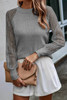 Gray Striped Mesh Long Sleeve Crewneck Ribbed Top