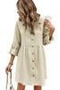 Apricot Textured Roll-Up Sleeve Button Front Dress