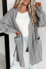 Gray Ribbed Trim Eyelet Cable Knit Cardigan