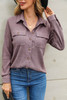 Purple Button Flap Pocket Ribbed Knit Shacket