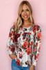 Red Retro Floral Long Sleeve Blouse