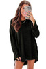 Black Waffle Knit High Slits Oversized Top