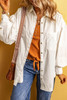 White Drop Shoulder Bubble Sleeve Pocketed Shirt