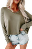 Green Loose V Neck Dropped Long Sleeve Top