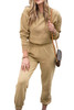 Khaki Round Neck Sweatshirt 2pcs Joggers Sweatsuit