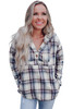 White Plaid Button Neck Pocketed Pullover Hoodie