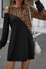 Black Asymmetric Cold Shoulder Leopard Colorblock Mini Dress