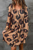 Leopard Print Button Front Bubble Sleeve Loose Knit Dress