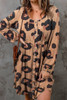 Leopard Print Button Front Bubble Sleeve Loose Knit Dress