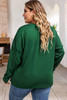 Green Exposed Seam Henley Buttoned Plus Size Long Sleeve Top