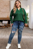 Green Exposed Seam Henley Buttoned Plus Size Long Sleeve Top