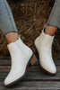 White Embroidered Leather Thick Heel Booties