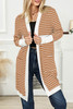 Brown Striped Side Pockets Open Front Cardigan