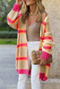 Stripe Printed Ribbed Long Knitted Cardigan
