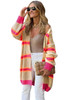 Stripe Printed Ribbed Long Knitted Cardigan
