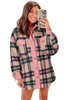 Pink Fuzzy Plaid Corduroy Patchwork Shacket