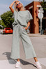 Gray Textured Loose Fit T Shirt and Drawstring Pants Set